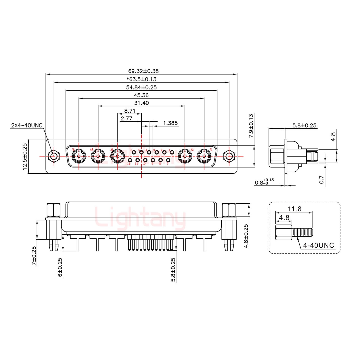 17W5母PCB直插板/鉚魚(yú)叉7.0/射頻同軸75歐姆