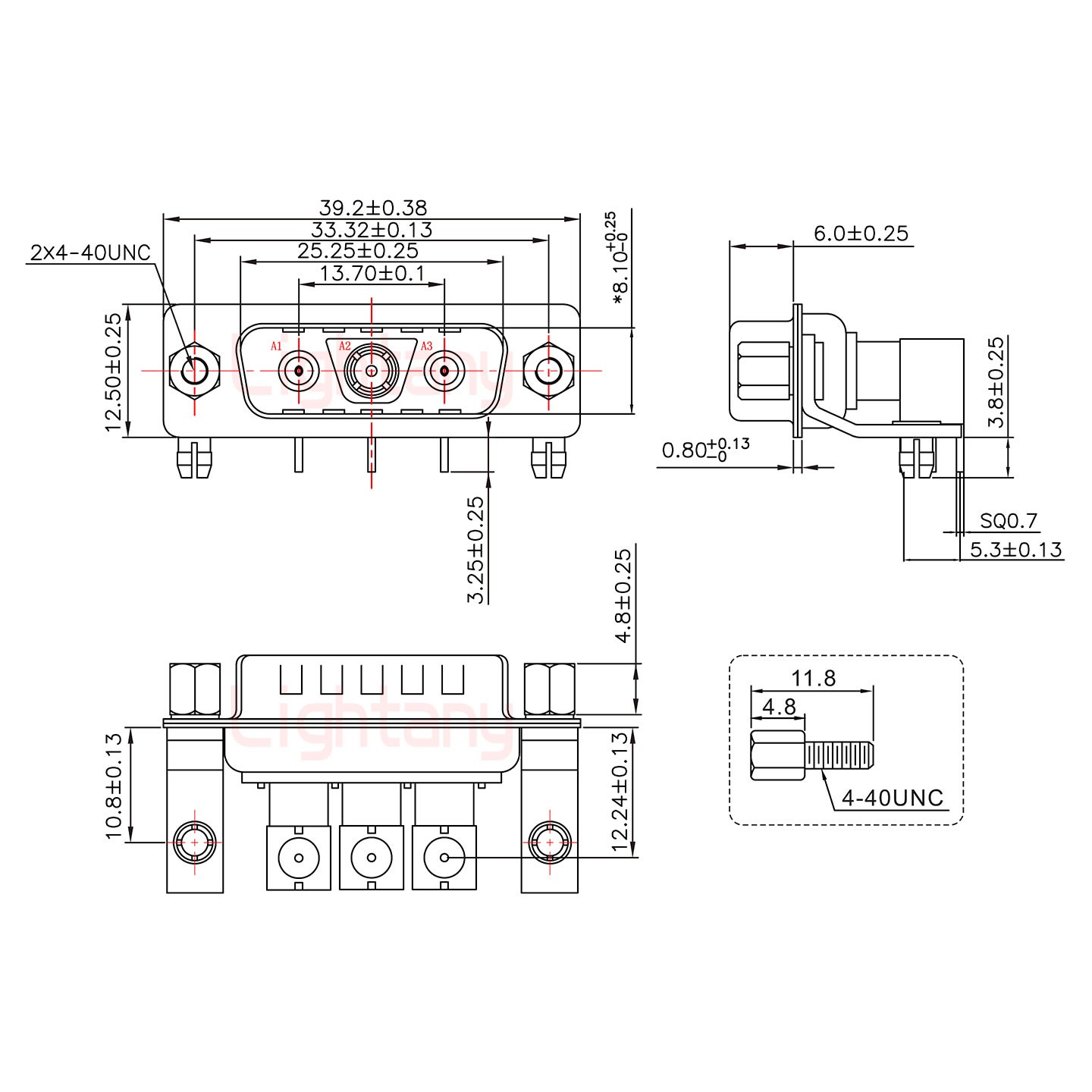 3V3公PCB彎插板/鉚支架10.8/射頻同軸75歐姆