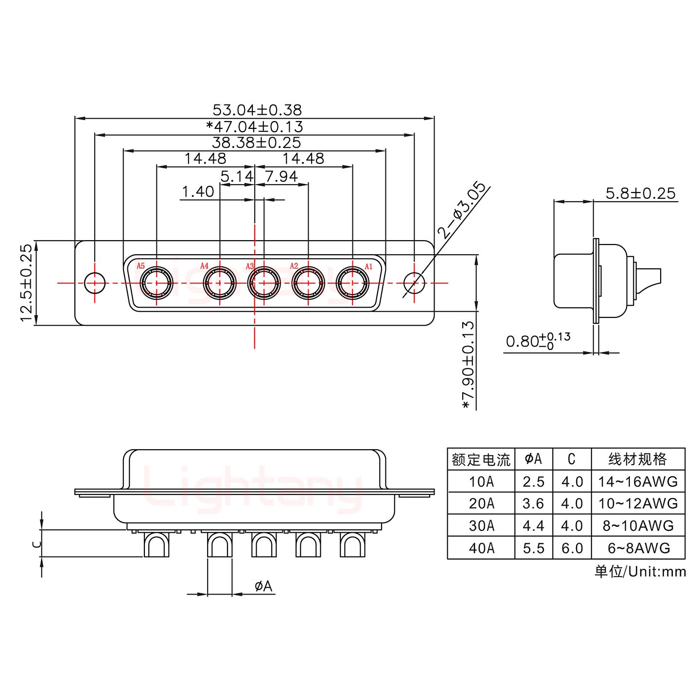 5W5母短體焊線(xiàn)/光孔/大電流30A