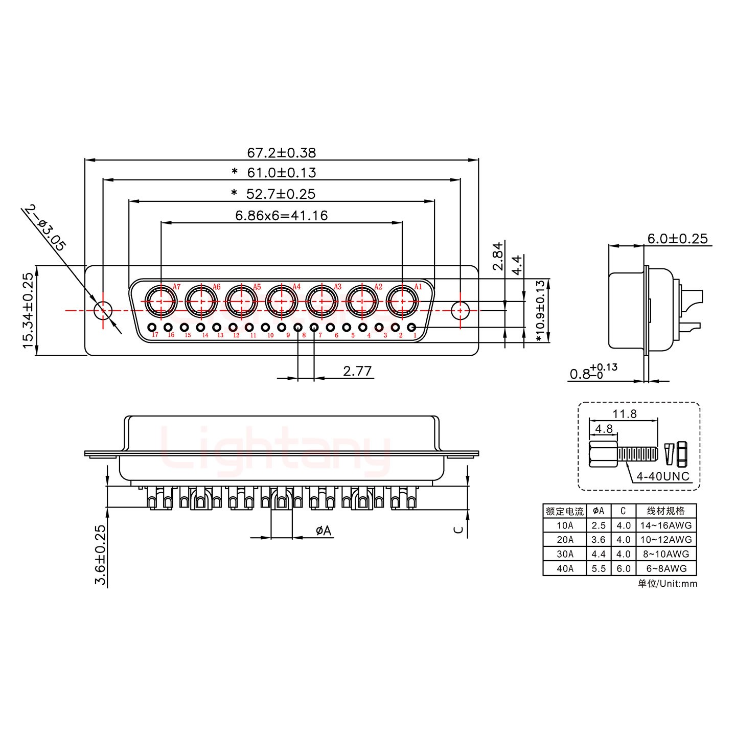 24W7母短體焊線/配螺絲螺母/大電流20A