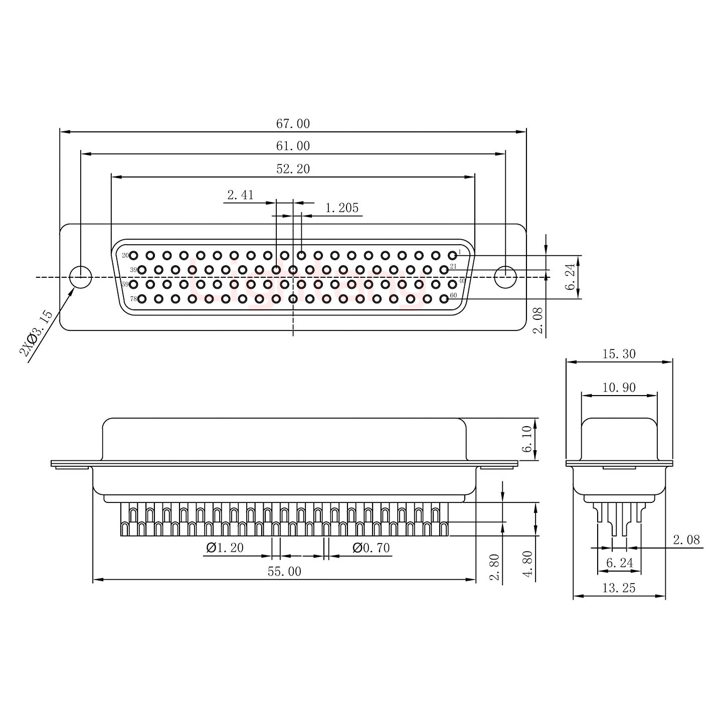 HDB78母焊線(xiàn)+金屬外殼2252三個(gè)出線(xiàn)孔12mm