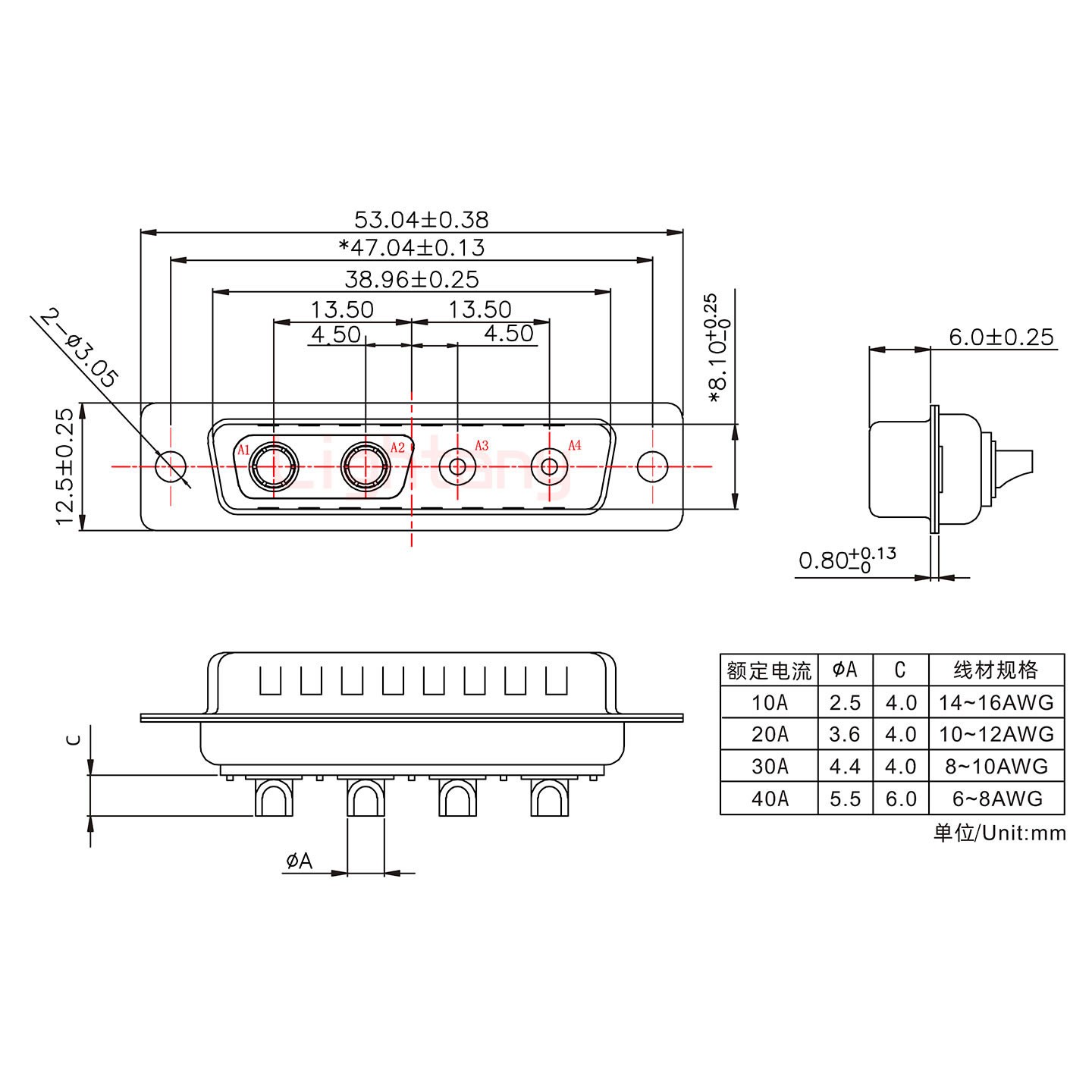 4V4母短體焊線40A+25P金屬外殼1657直出線4~12mm