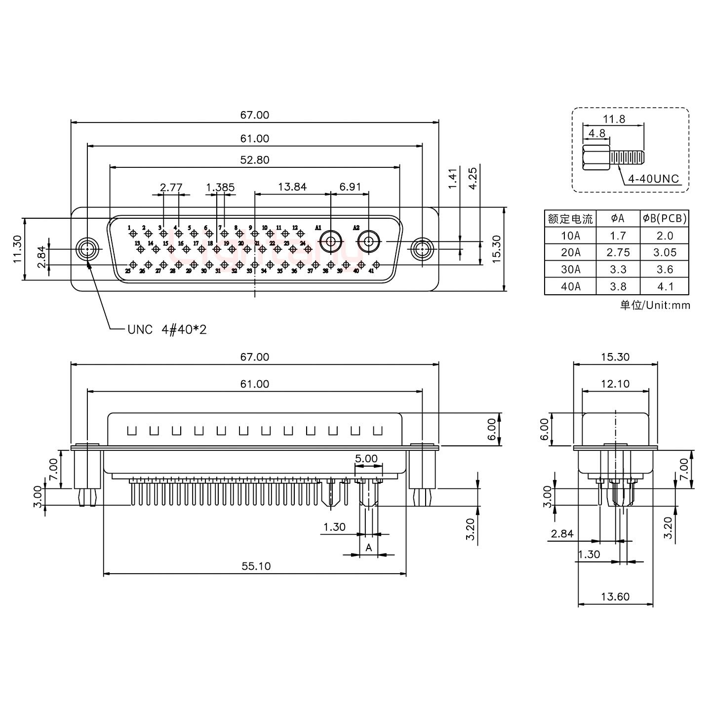 43W2公PCB直插板/鉚魚(yú)叉7.0/大電流30A