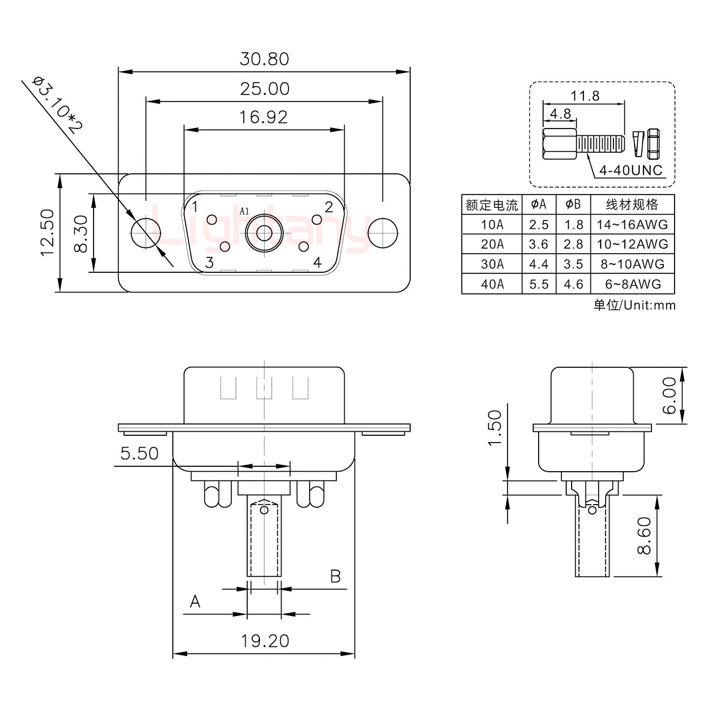 5W1公壓線(xiàn)式/配螺絲螺母/大電流20A