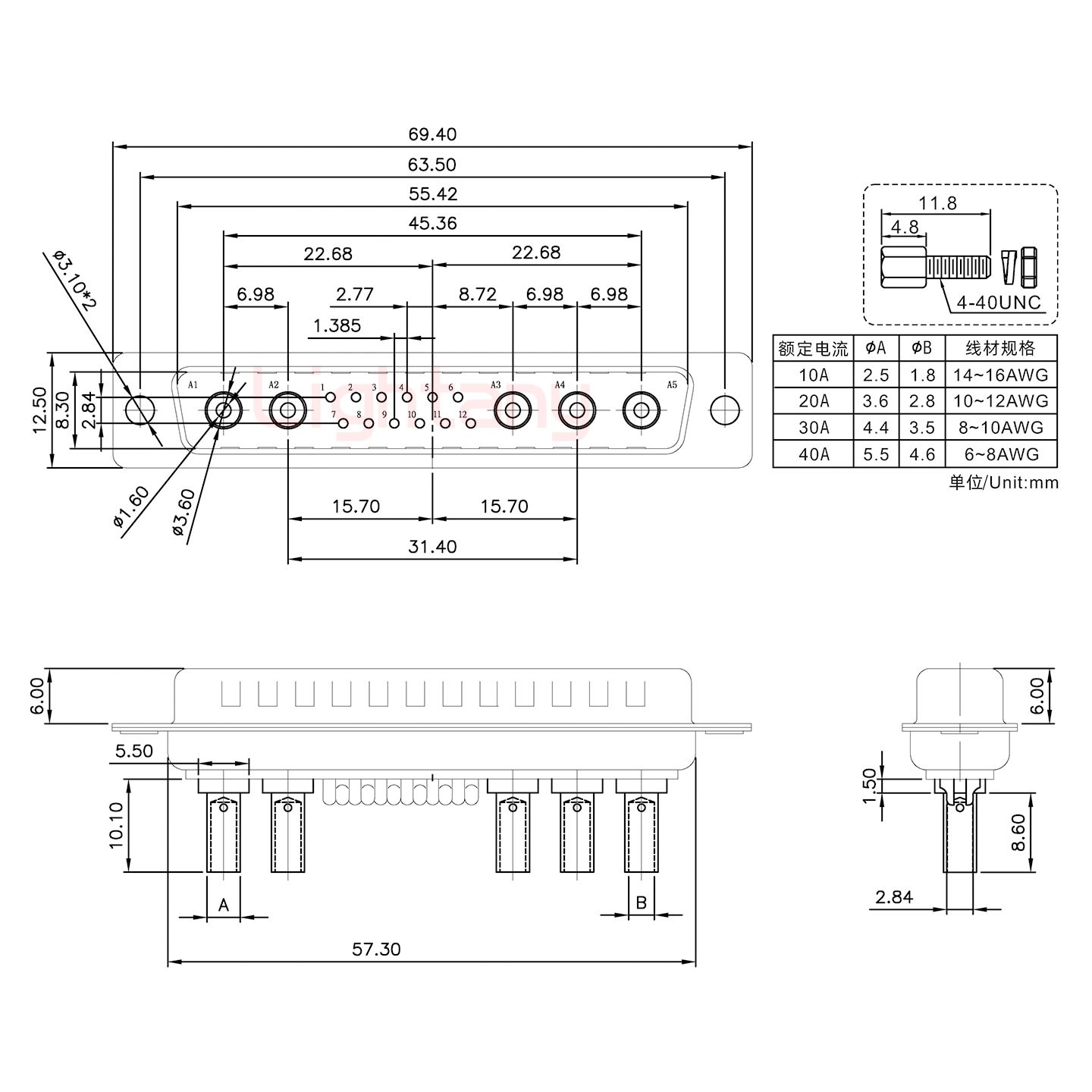 17W5公壓線式/配螺絲螺母/大電流20A