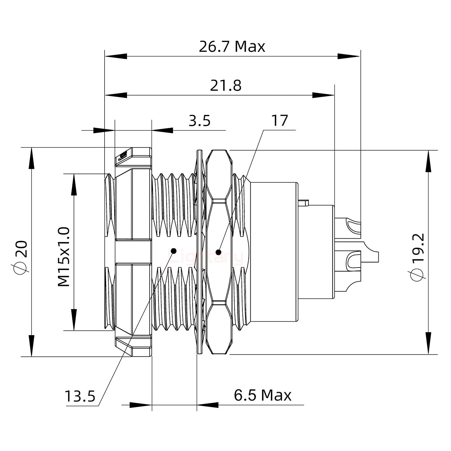 ECG.2B.018.CLL雙螺母插座 焊線(xiàn)