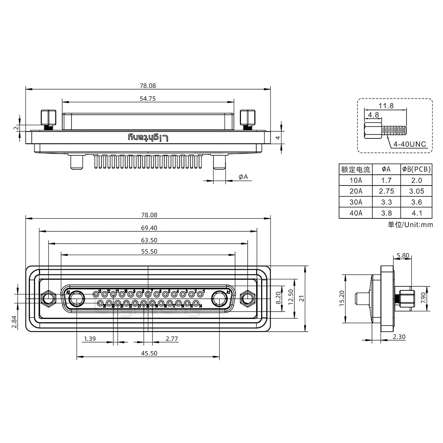 防水24W7母直插板/鎖螺絲/大電流40A