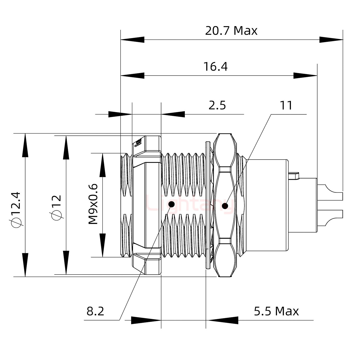 ECG.0B.006.CLL推拉自鎖雙螺母插座 焊線