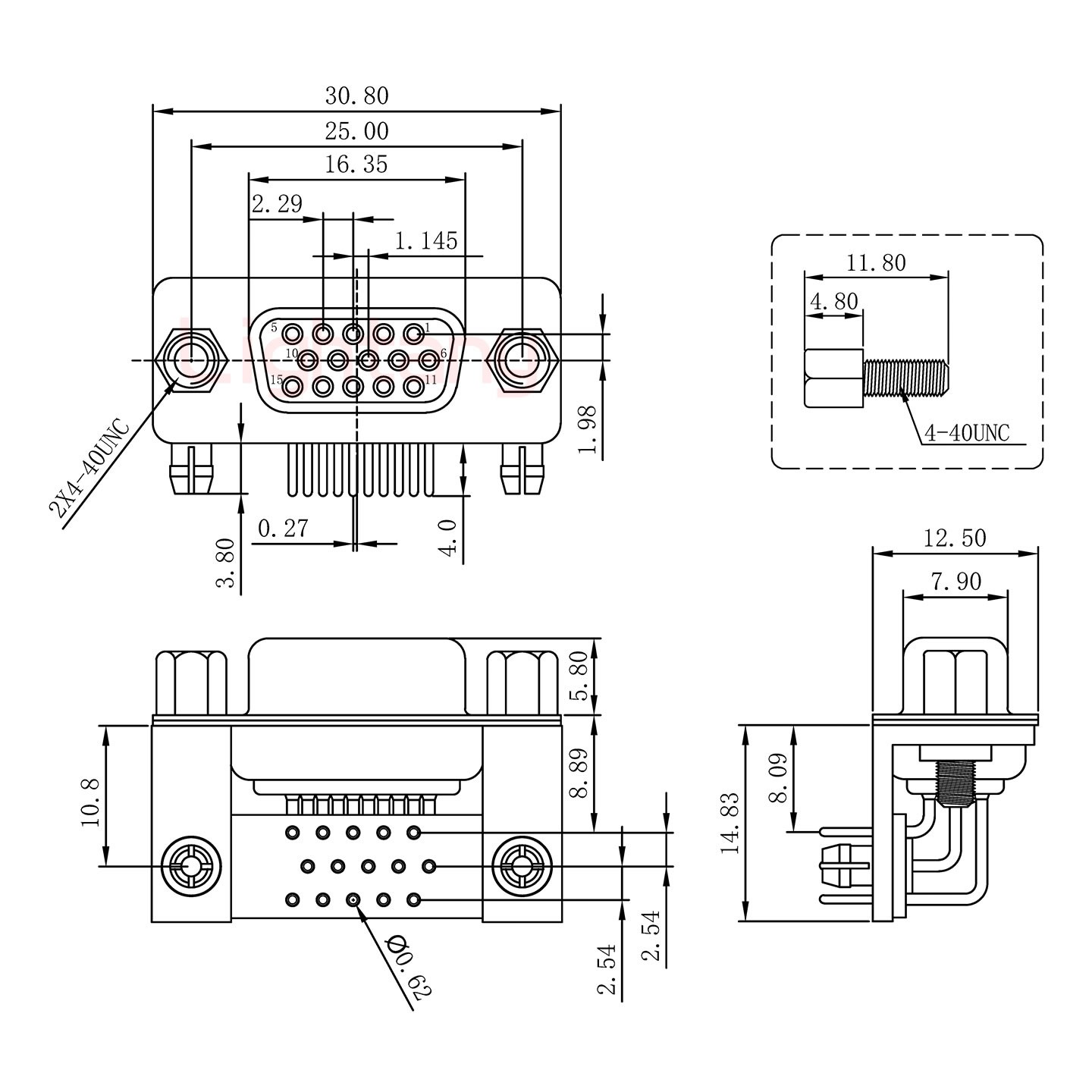HDR15 母 彎插板8.89 金屬支架10.8 鎖螺絲 車(chē)針