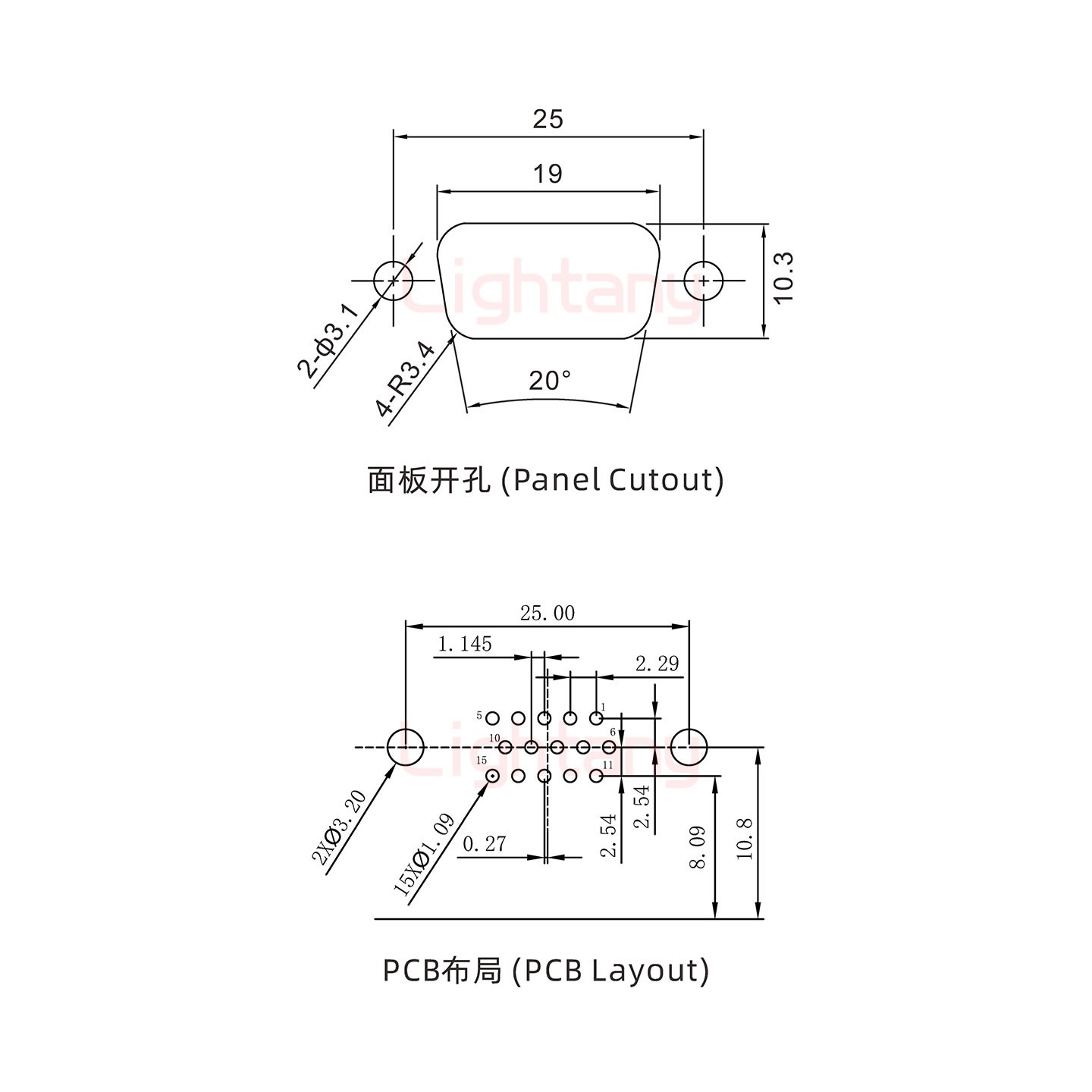HDR15 母 彎插板8.89 金屬支架10.8 鎖螺絲 車針