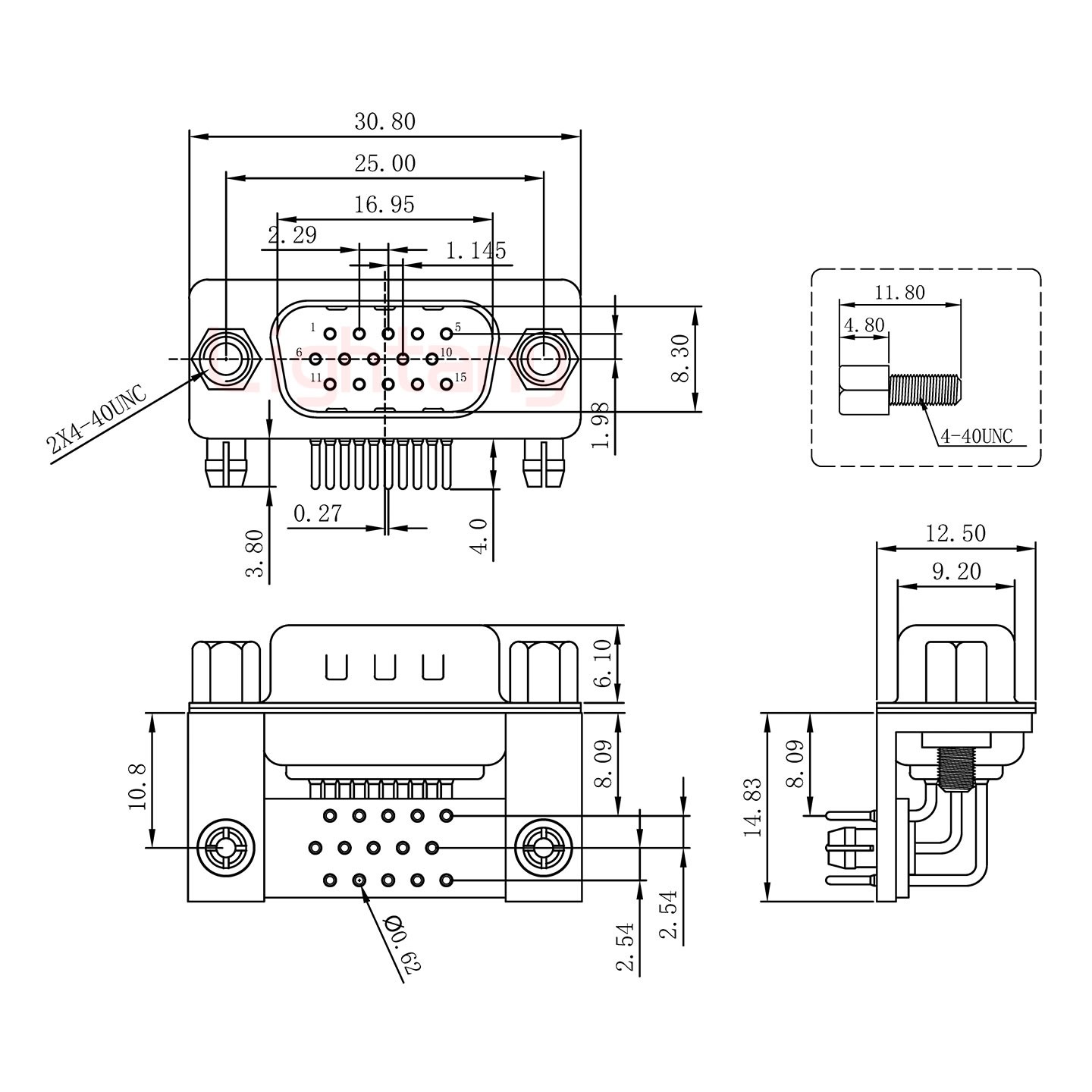 HDR15 公 彎插板8.89 金屬支架10.8鎖螺絲 車針