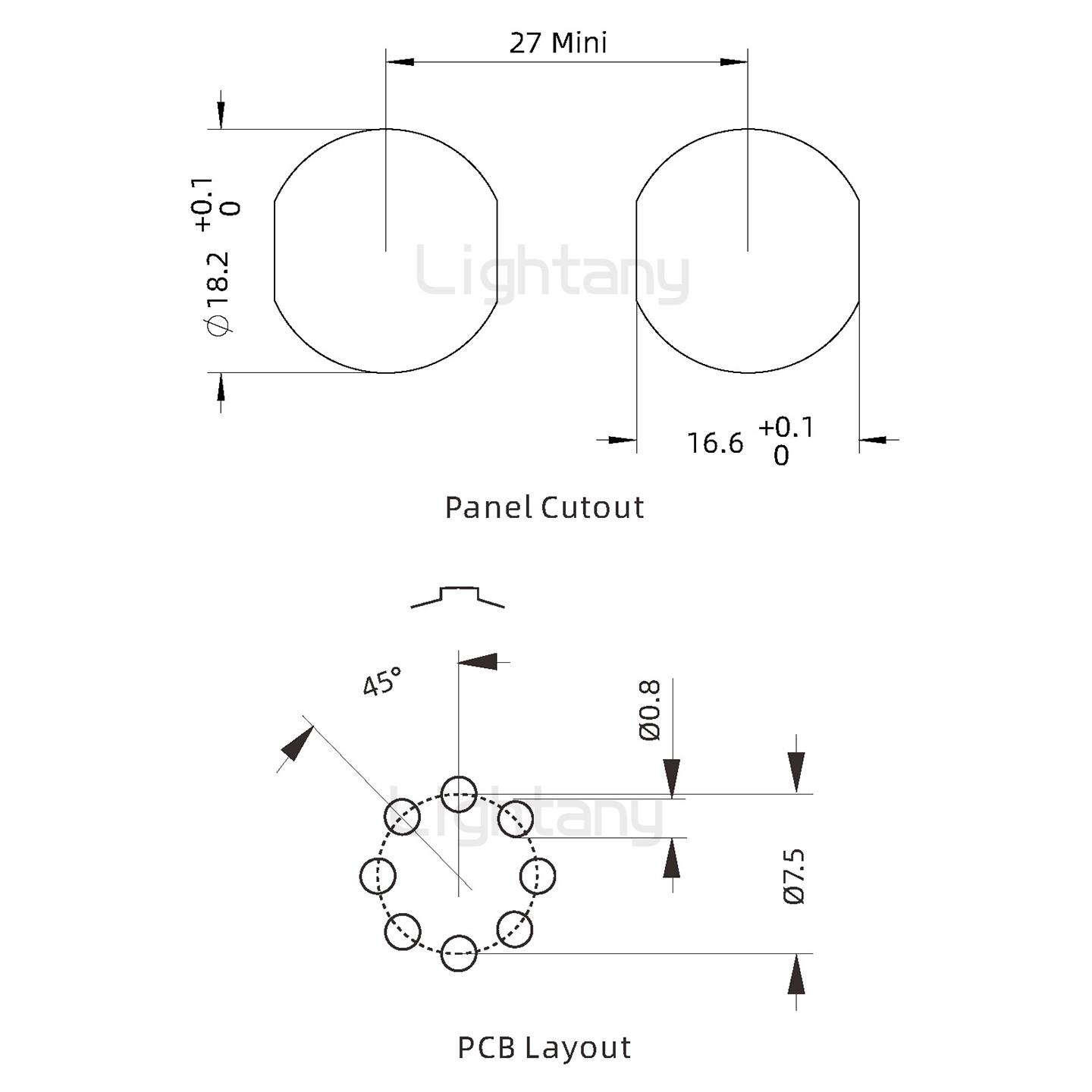 ECG.3B.008.CLN雙螺母插座 PCB直插板