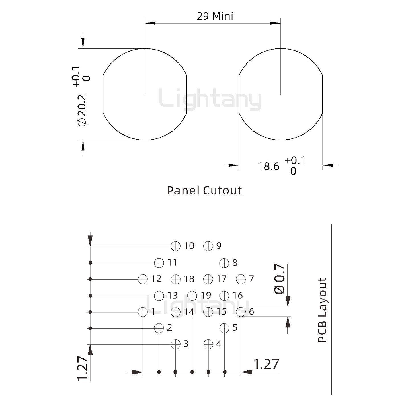EEG.2K.019.CLV推拉自鎖前螺母插座 PCB彎插板